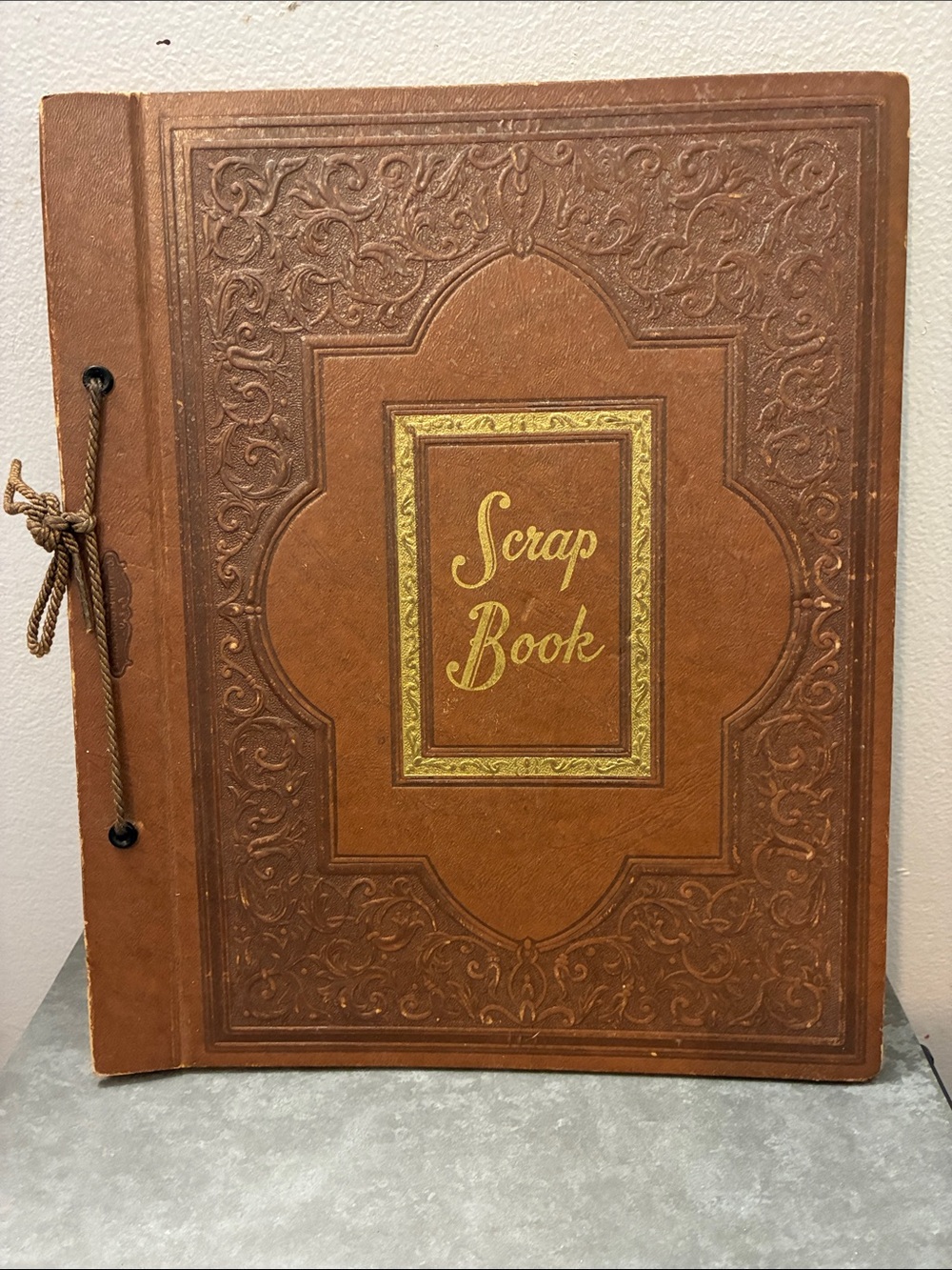 Vintage Brown Scrap Book with Embossed Cover